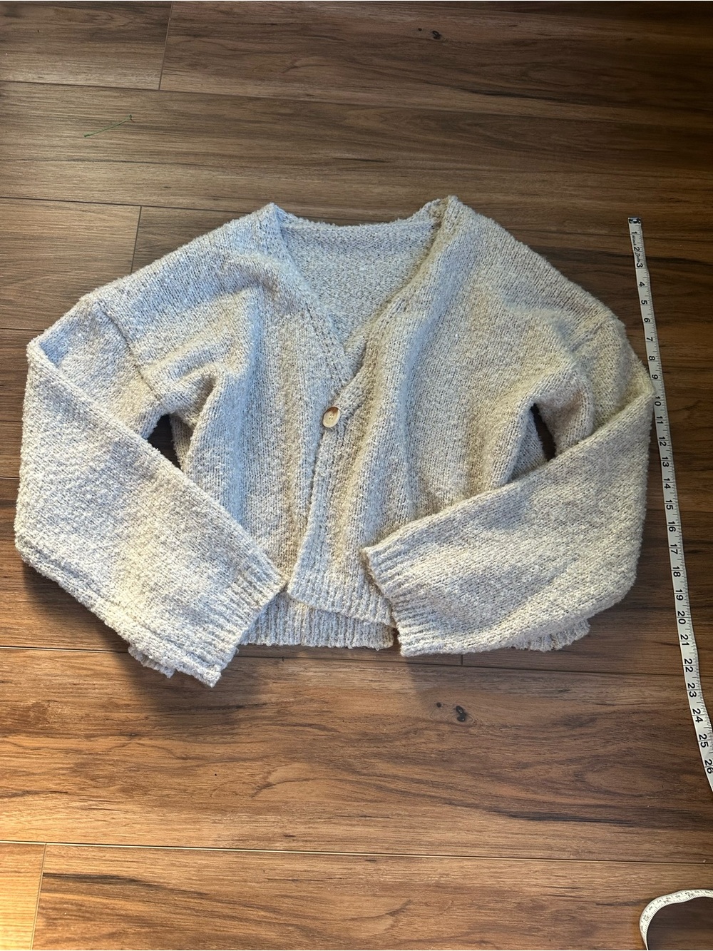 Textured Cream V-Neck Bouclé Cardigan Sweater